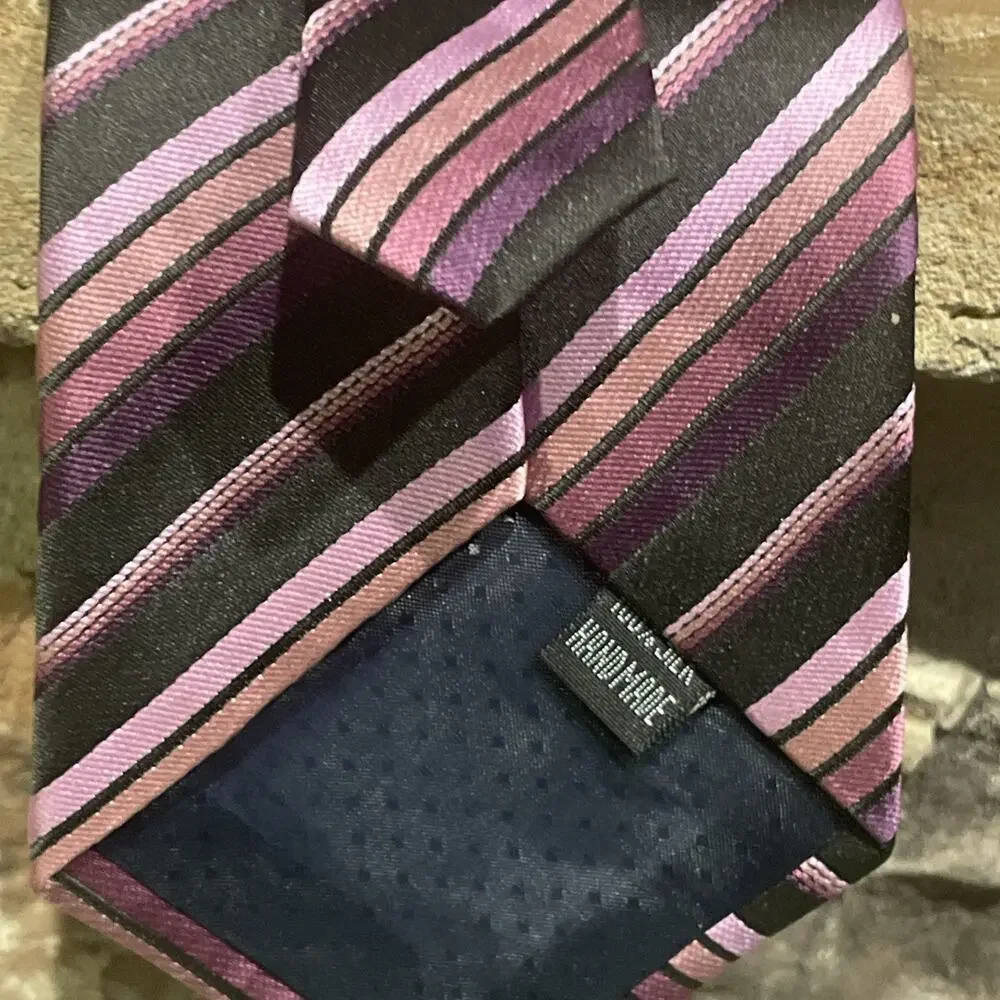 Kai Long 100% Silk Tie Purple Diagonal Stripes Handmade
